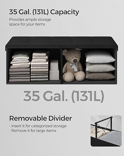 Miniatura 5 de SONGMICS Otomana de almacenamiento, banco de almacenamiento plegable, 15 x 43 x 15 pulgadas, tapa abatible, capacidad de carga de 660 libras, para