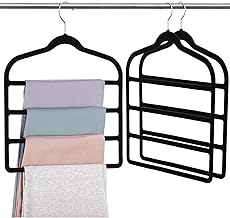 3 Pack Velvet Trouser Hangers - 4-Layer Space Saving, Non Slip for Jeans, Trousers, Leggings, Tie, Scarf and Towel - Multi Layer Pants Hanger for Clothes - Small Wardrobe Friendly