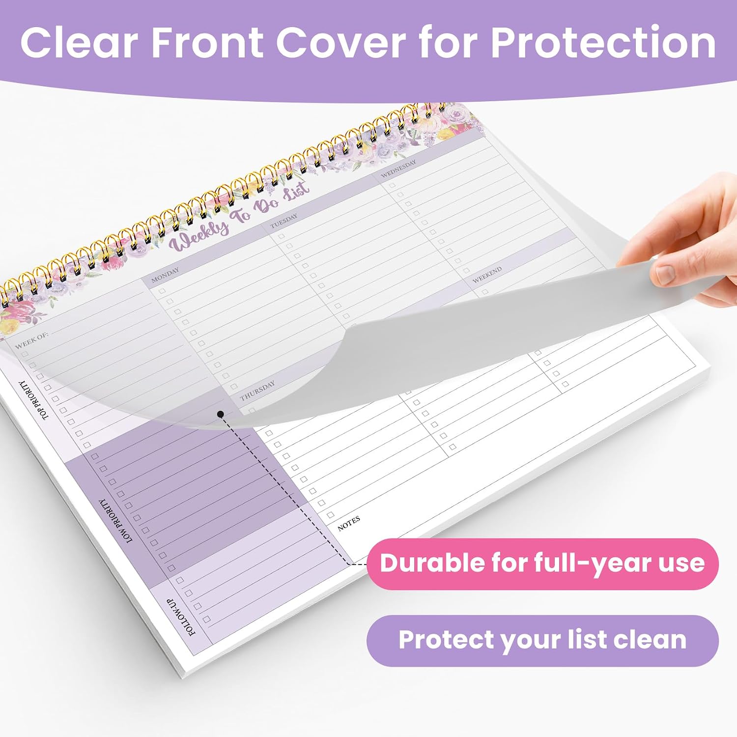 Weekly To Do List Notepad with 52 Undated Sheets（8.5"×11"）- Undated Weekly Planner Notepad for Office Desk Accessories and Supplies - Lavender Charm image 4