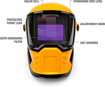 Dewalt Wide View Auto-Darkening Welding Helmet, Three Darkening Modes, 4 Lightning Fast Arc Sensors, Side Lenses for Panoramic Viewing, Adjustable Lightening Delay, Shade Control
