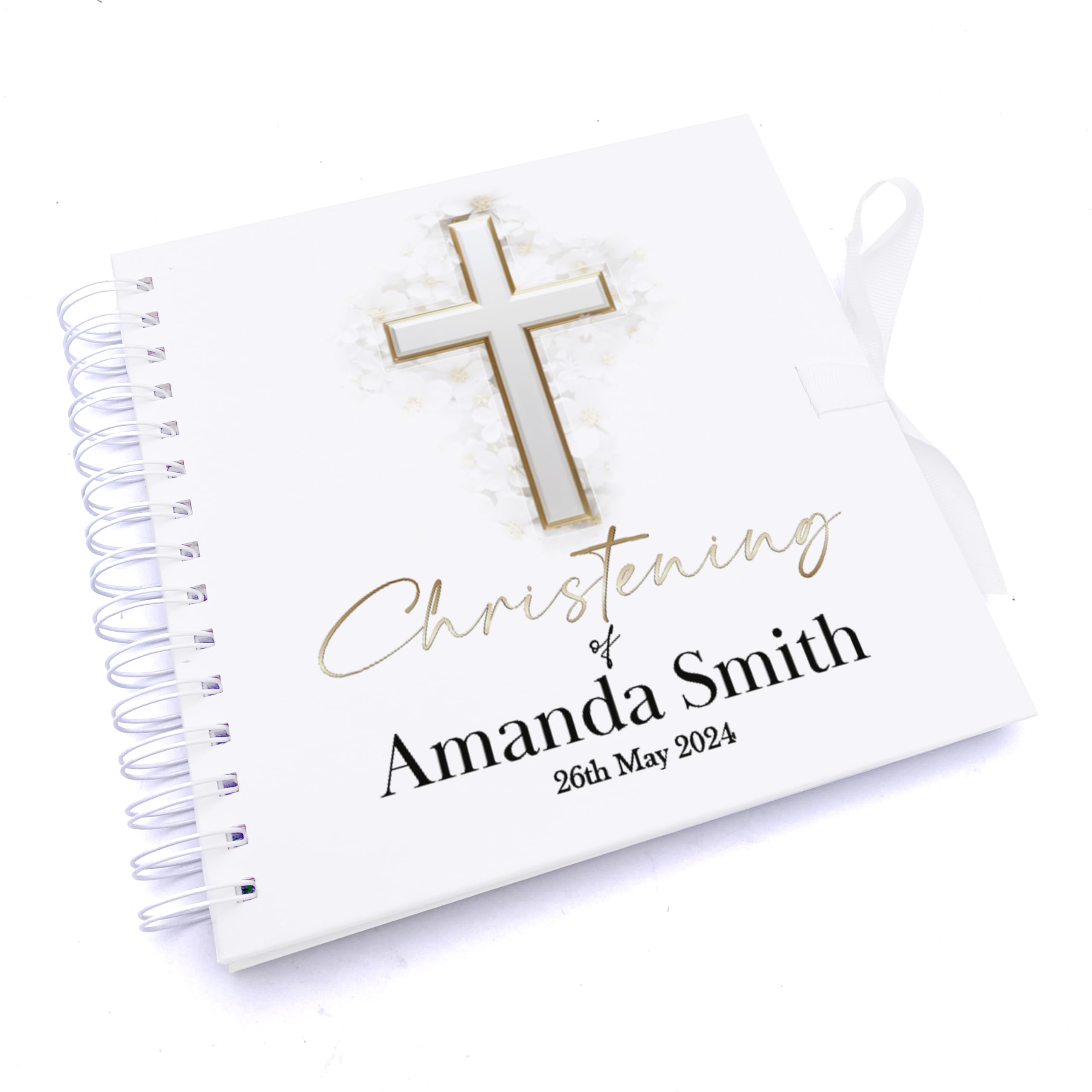 Personalised Christening Guest Book, Photo Album Scrapbook With Silver Cross