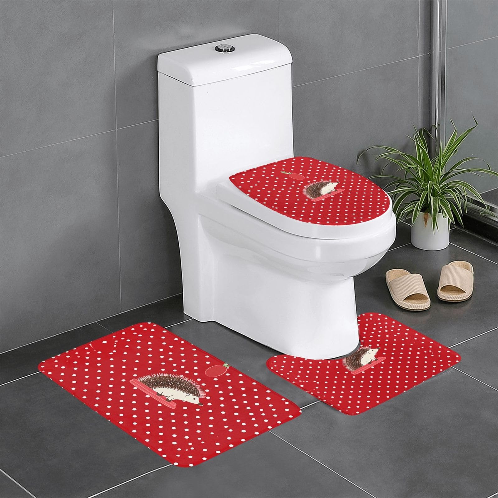 Tapis de bain hérisson à pois rouges absorbant pour douche et WC