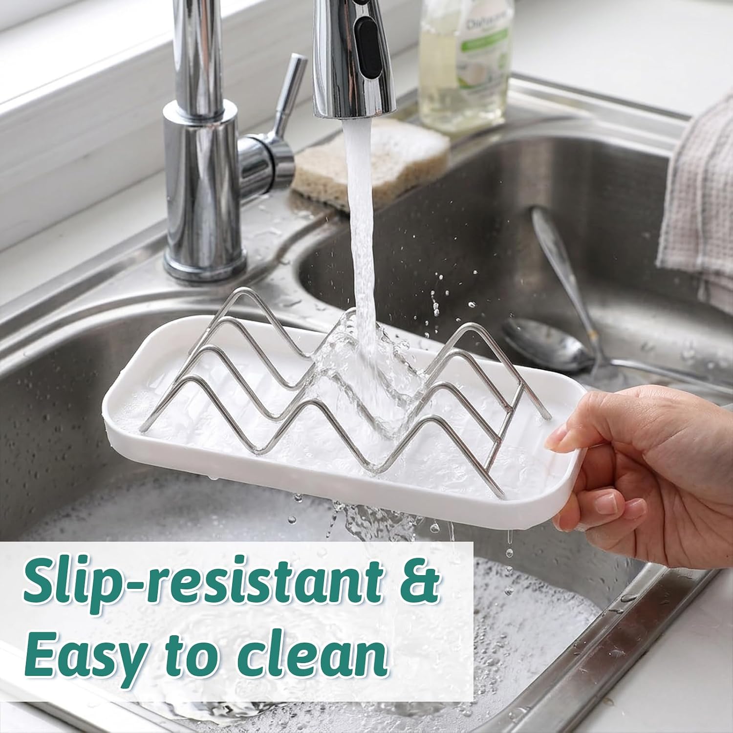 Wavy Soap Dish Bar Holder for Shower, Stainless Steel Shampoo Sponge Saver with Removable Drip Tray Rustproof Self Draining Stand Organizer for Conditioner Bathroom Kitchen Sink Countertop