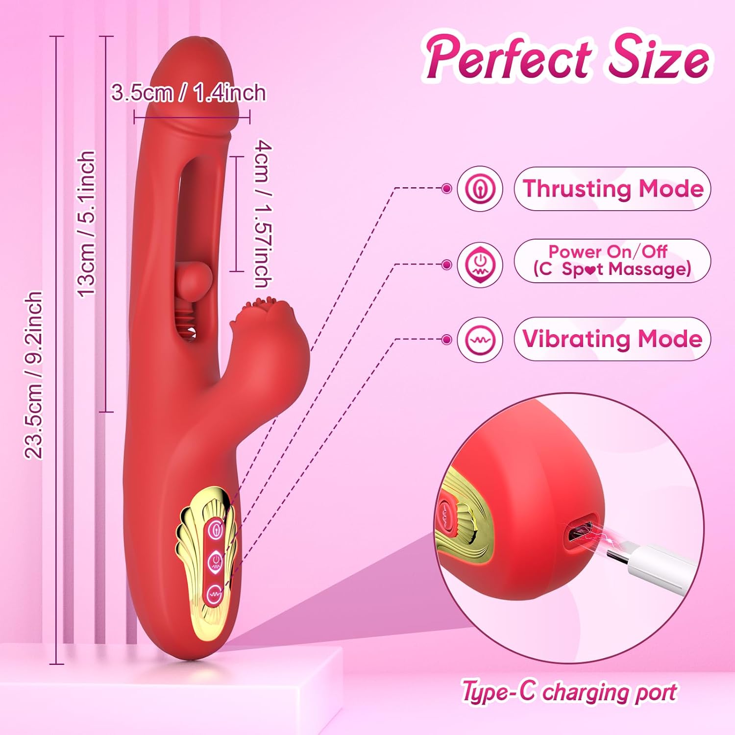 Thrusting Dildo Vibrator Adult Toys for Women - G Spot Dildos Clitoral Stimulator Rose Toy with 9 Internal Thrusting & Vibration Modes, Realistic Dildo Rabbit Vibrator Sex Toys for Female Pleasure