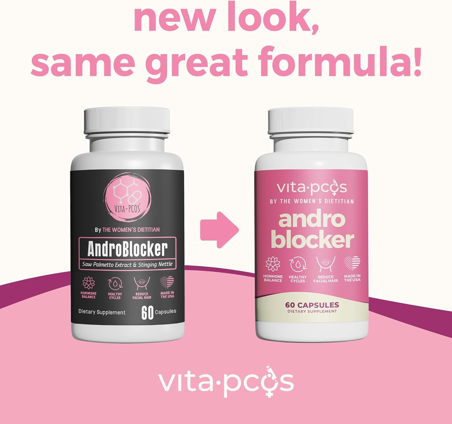 VITA-PCOS AndroBlocker Balance Supplement for Women - Stinging Nettle Capsules with Zinc & Inositol for Unwanted Facial Hair & Healthy Period - Saw Palmetto for Women Energy & Vitality - 60 Capsules