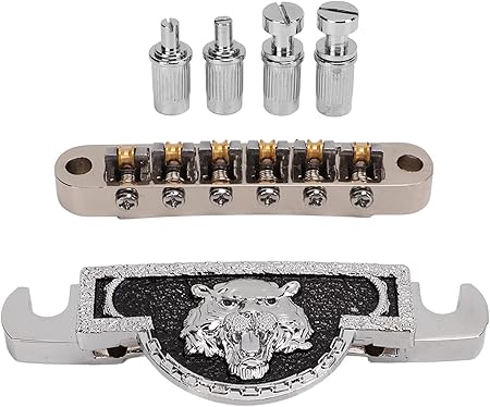 ライオンヘッドパターンテールピース / Amazon _ ギターローラーサドルブリッジメタルタイガーシルバー装飾エレキギターブリッジ GA122 _ コンデンサ _ 楽器・音響機器