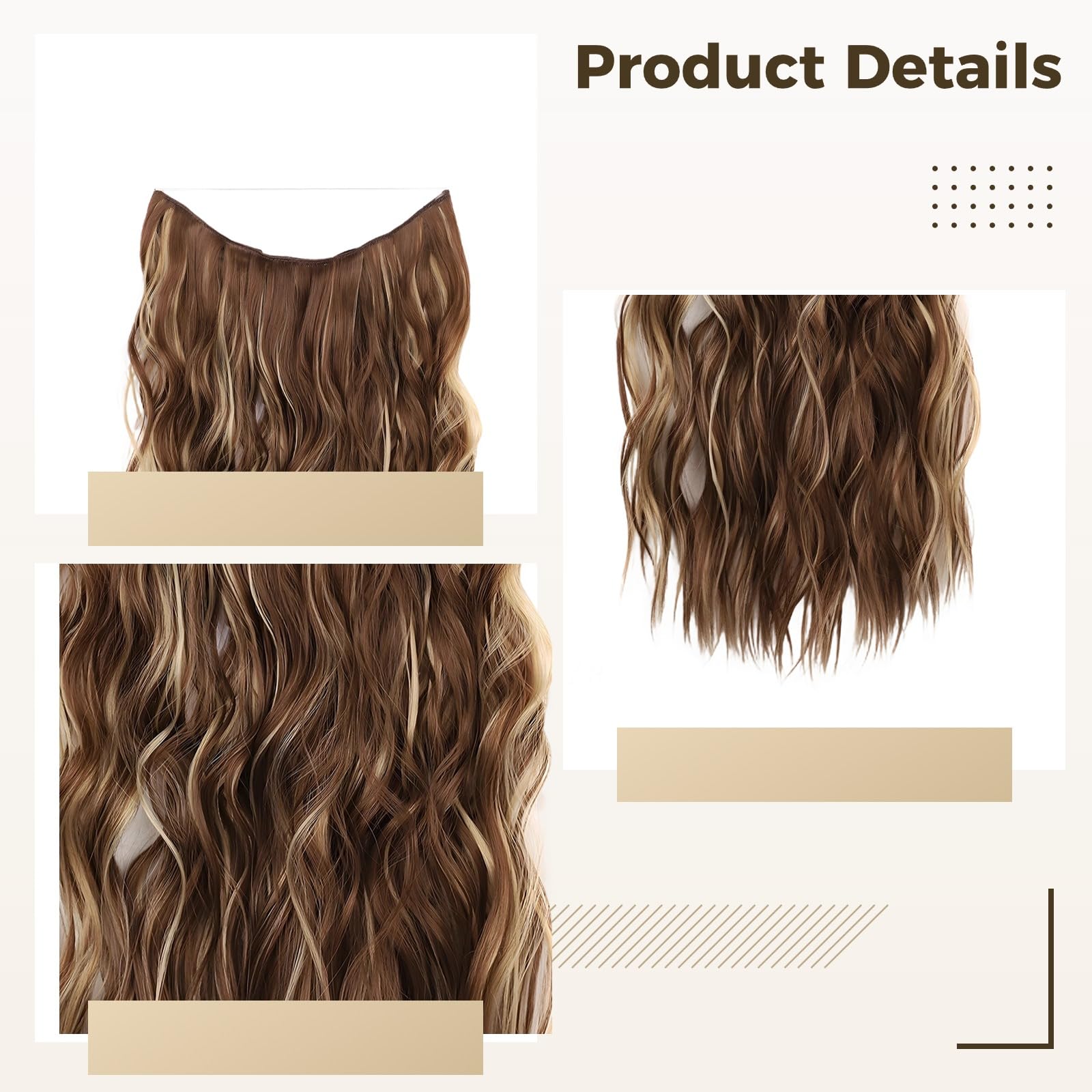 Clip-in-Haarverlängerungen, 22 Zoll braune Haarverlängerung aus synthetischer Faser, natürlich gewelltes Design, sofort mehr Volumen, einfach anzubringen, für einen harmonischen Look