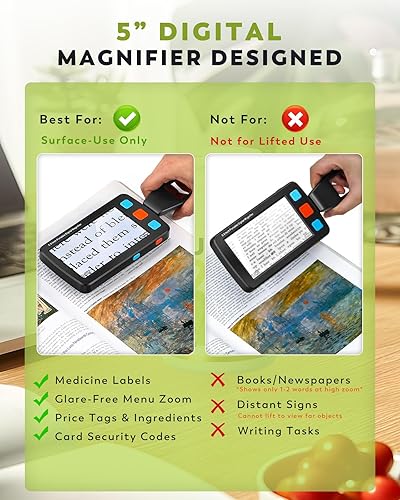 Miniatura 2 de Lupa digital portátil de 5.0 pulgadas, zoom 4X-32X ayuda de lectura electrónica con mango plegable para baja visiónpersonas mayoresniños, ideal para