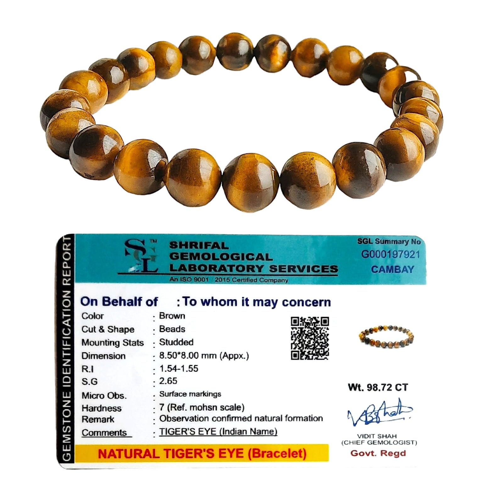 Atindriya Healing Organics Empowering 8mm Genuine Tiger Eye Bracelet - Certified Protective Crystal for Strength and Courage (B0CPCX2Z24) Amazon Price History, Amazon Price Tracker