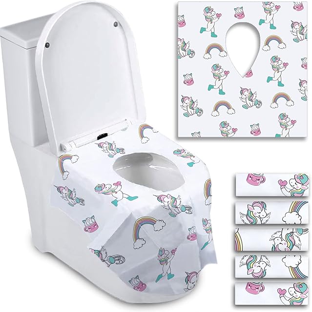ATHENA FUTURES Disposable Toilet Seat Covers for Toddlers, Extra Large Individually Wrapped Unicorn Paper Potty Training Liners for Kids, Portable, Flushable with Non-Slip Adhesives, Airplane & Travel
