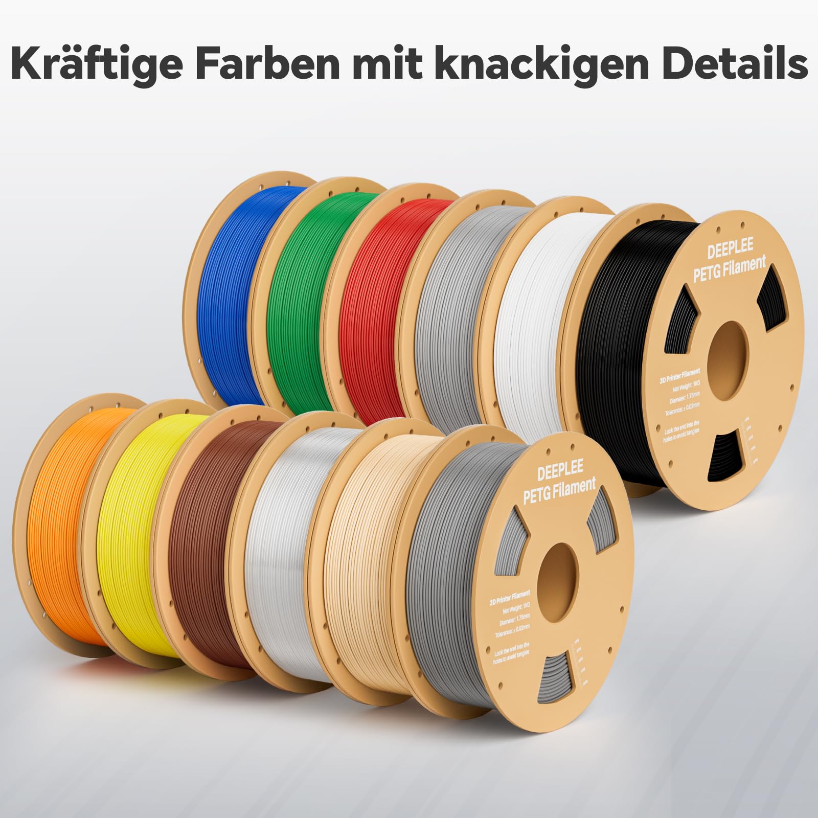 DEEPLEE Filament PETG czarny, biały, czerwony, niebieski 4 kg 1,75 do drukarek 3D | Wysoka wytrzymałość, dokładność wymiarowa +/- 0,02 mm, 4 szpule PETG Filament