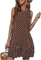 RoseSeek Women's Sleeveless Polka Dot Ruffle Tunic Tank Dress - Casual Summer Beach Sundress