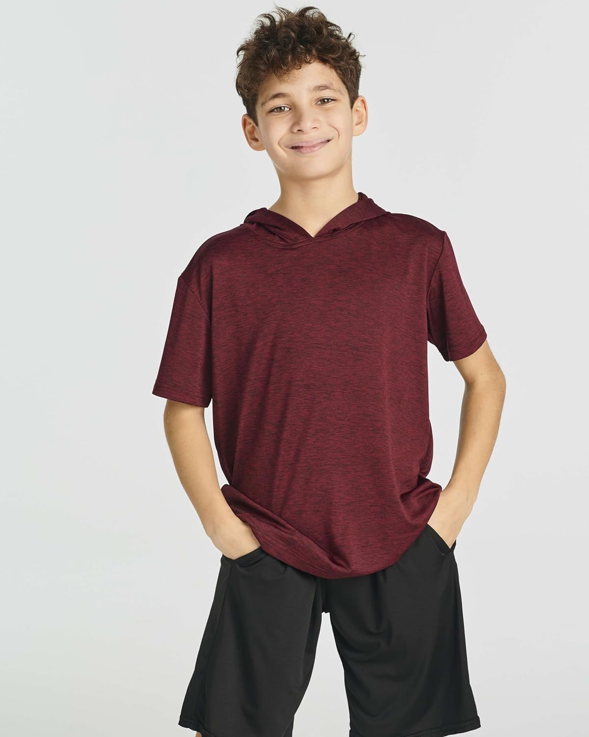 Real Essentials 3 Pack: Boys Dry-Fit Youth Teen Active Athletic Short Sleeve Workout Hoodie - Hooded Pullover Shirts - Image 2