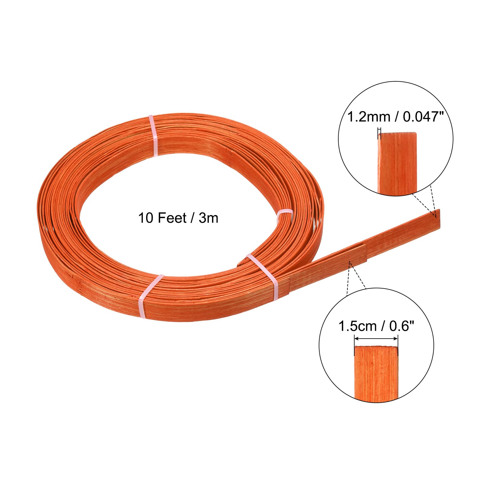 QUARKZMAN 3 Pezzi Strisce Bambù Per Intreccio, 10 Ft X 0.6" Strisce Per Artigianato Superficie Liscia Canna Piatta Per Intreccio Cesti Strisce Bambù Per DIY Artigianato (Arancione)