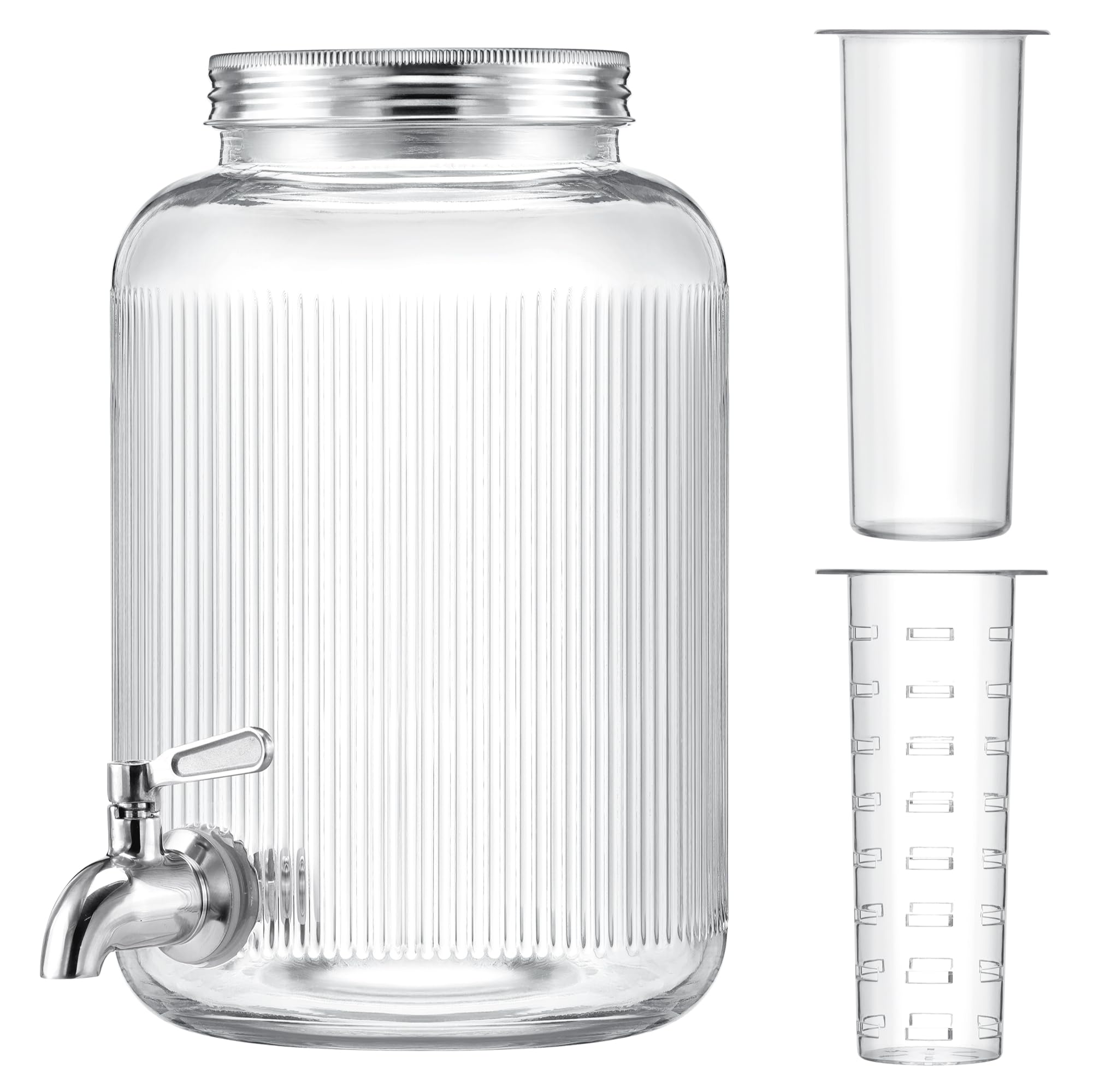 Navaris Dispensador de Bebidas con Grifo - Recipiente de Cristal de 4 L - Garrafa Agua con Grifo con Dosificador de Metal - Garrafa de Agua - Diseño de Rayas — view 8
