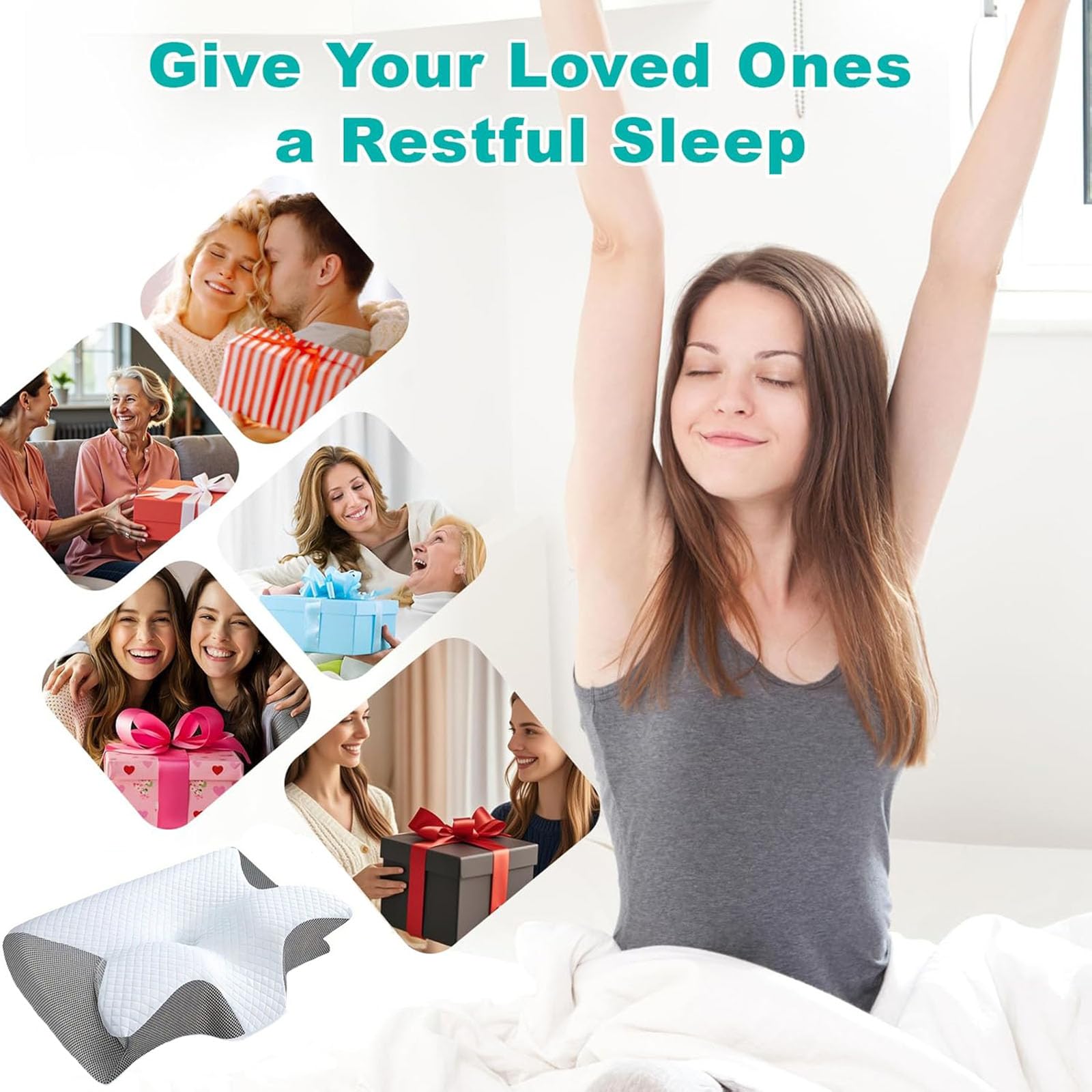 Pillow Daddy Schlafkissen, Kissen für Nackenschmerzen Memory Foam Nackenkissen, Ergonomisches Anti Schnarch Kissen für Rücken, Bauchschläfer, Atmungsaktiv Waschbar, Inklusive 2 Bezüge (Grau)