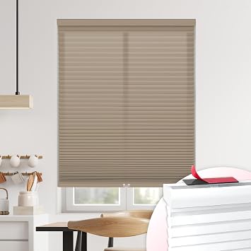 DEZ FURNISHINGS EZ Stick No Drill No Tools Cordless 1.5" Light Filtering Cellular Shade, 30" W x 72" H, Latte