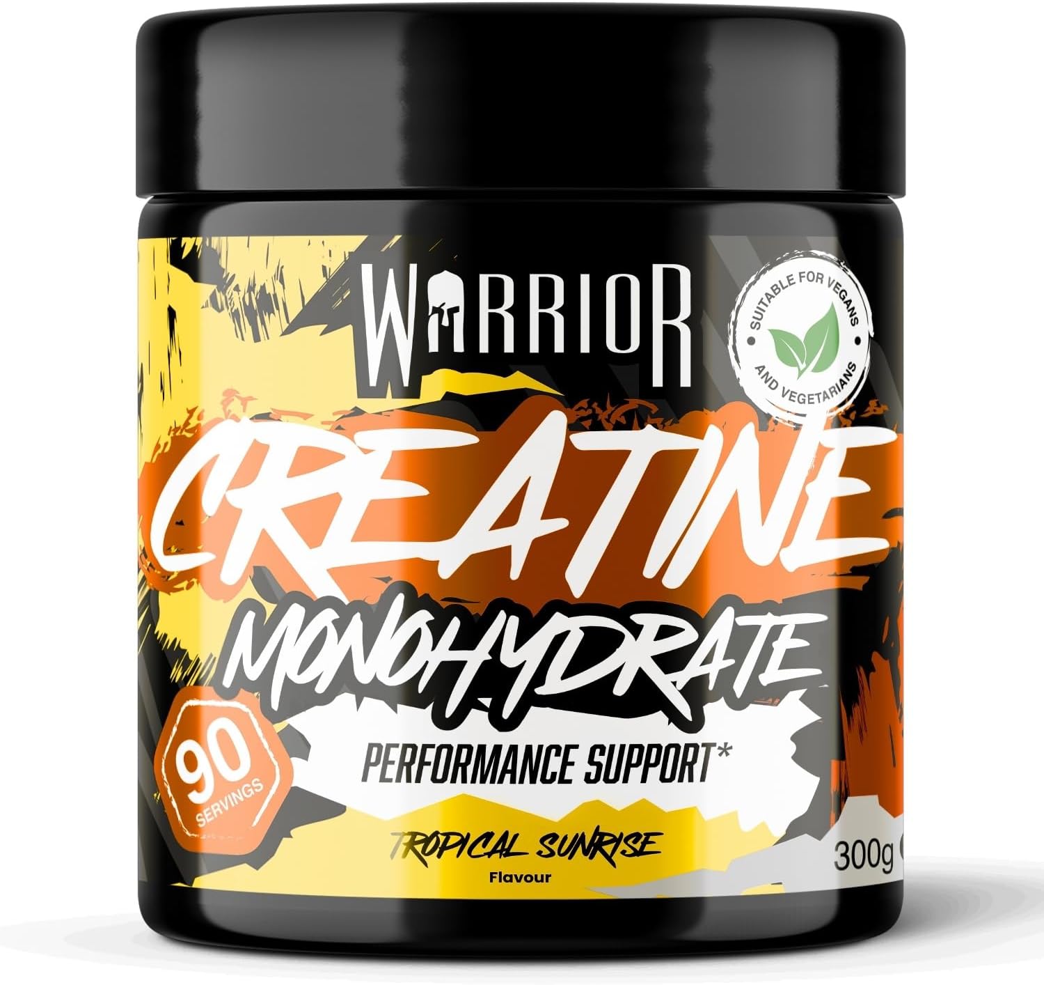 Warrior Creatine Monohydrate Powder 300g (90 Servings) – Pure Micronised Creatine Powder Supplement for Men & Women, Pre & Post Workout Strength, Muscle Growth & Recovery, Vegan – Tropical Sunrise