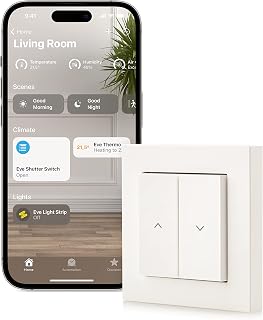 Eve Shutter Switch - Smart Roller Shutter Control with Built-in Schedules, Adaptive Shading, Siri Voice Control, Timer, Remote Access, No Bridge Needed, Bluetooth/Thread, Apple HomeKit