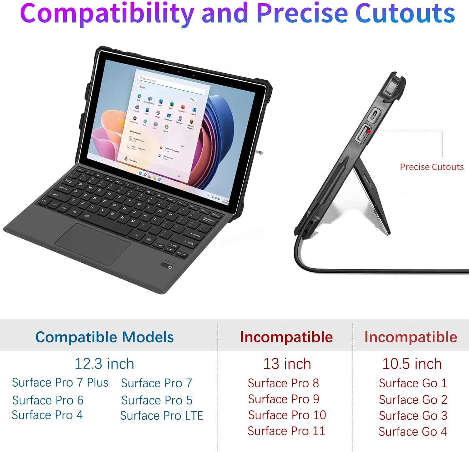 Case for 12.3" Microsoft Surface Pro 7+/Pro 7/Pro 6/Pro 5/Pro 4/Pro LTE Protective Rugged Cover Case, with Stylus Pen Holder and Hand Strap, Compatible with Type Cover Keyboard