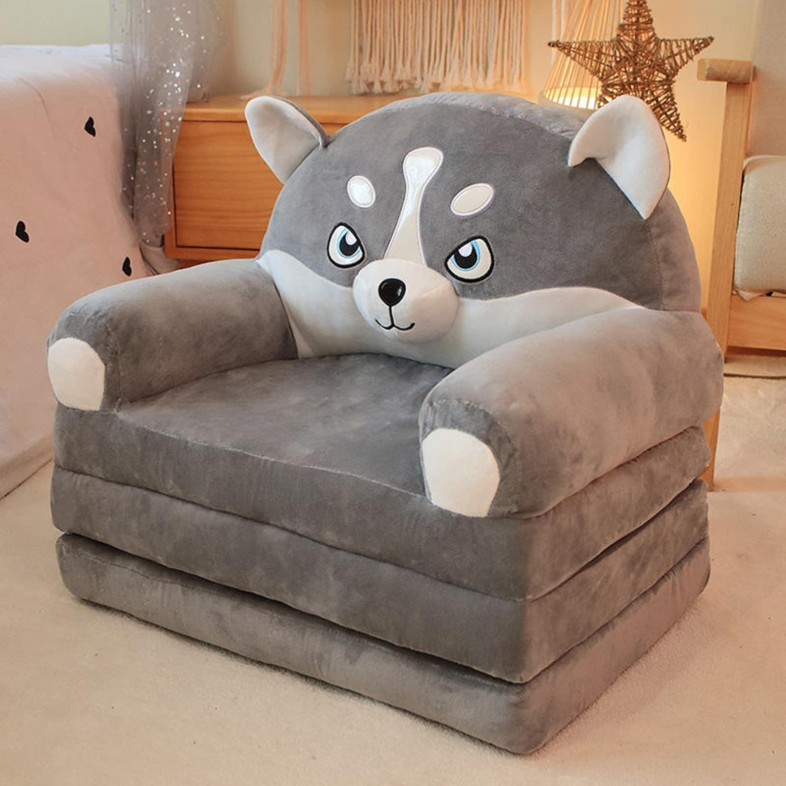 NILoykg& Plush Foldable Kids Sofa,Children's Sofa Backrest Armchair Bed, Cartoon Upholstered Couch Seat 2 in 1 Flip Open for Infant Toddler Boys Girls Cute Lazy Sofa,A