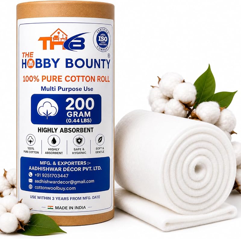 Rolo de Algodão The Hobby Bounty Branco, 200 g, para Cuidados Pessoais e Artesanato
