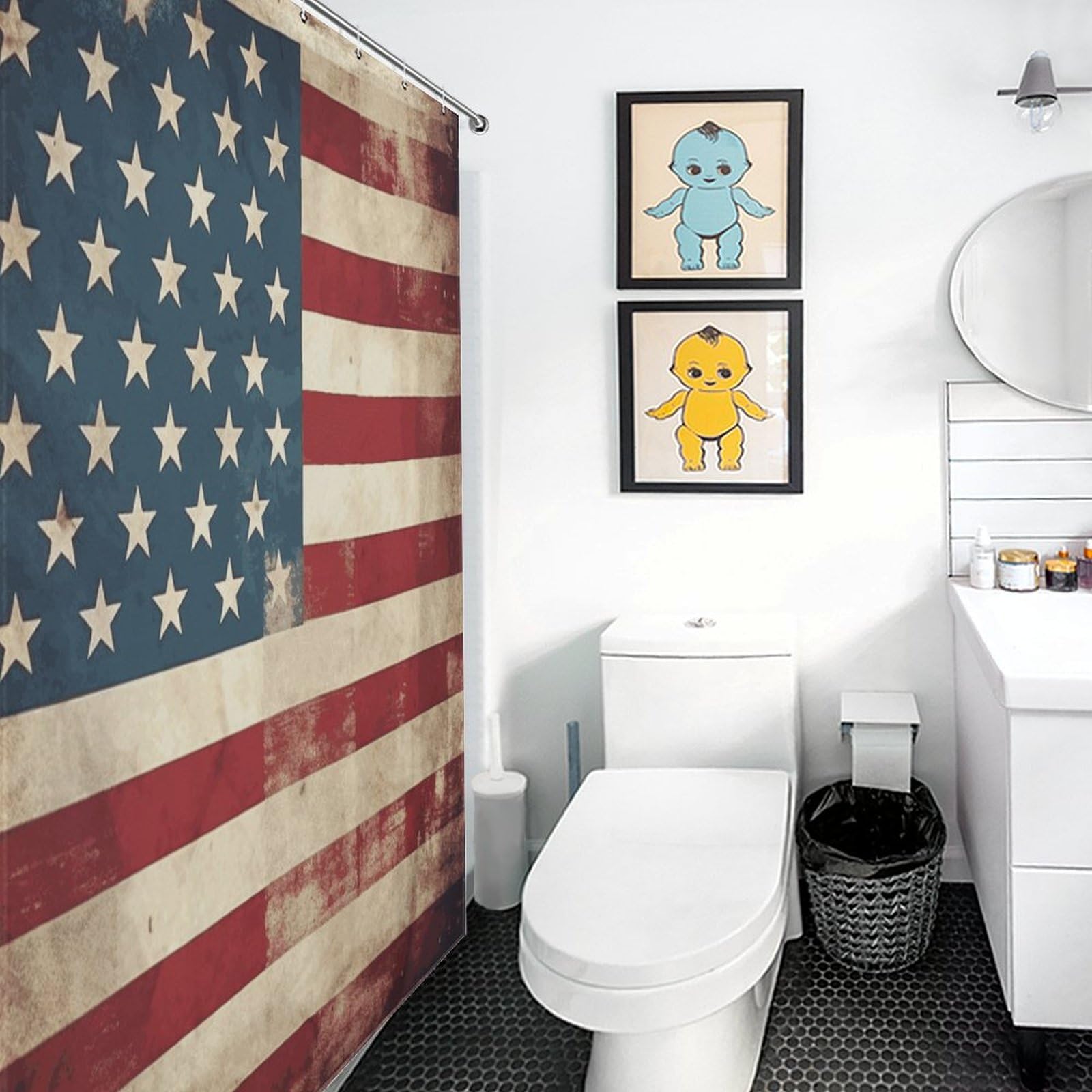 Rideau de douche imperméable motif drapeau américain vintage avec crochets