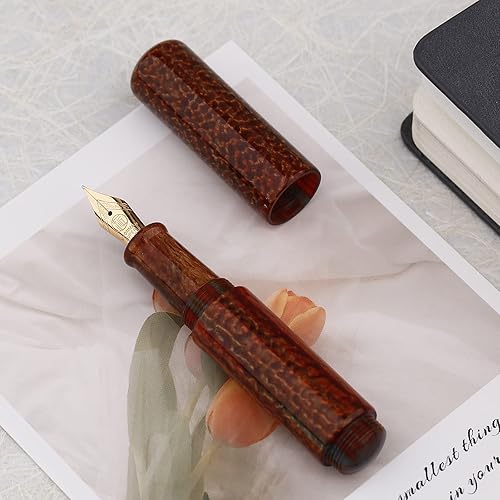 Miniatura 2 de Asvine Majohn Wancai - Mini pluma estilográfica, punta extrafina, bolígrafo de bolsillo de viaje acrílico marrón, tamaño corto, relleno de botella