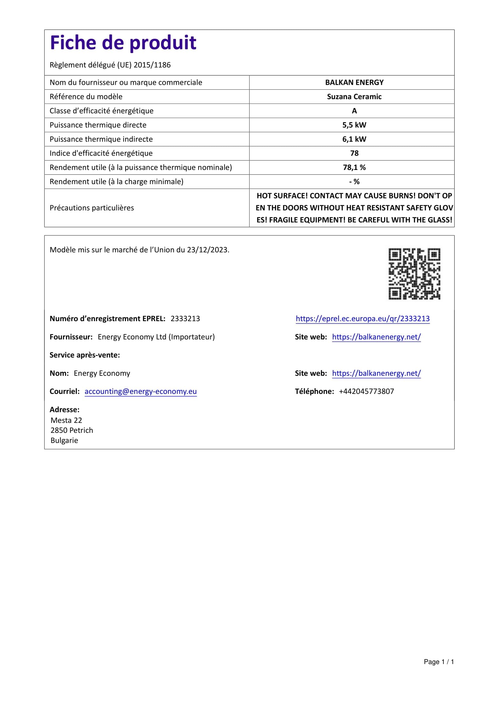 Termostufa a Legna con Forno BALKAN ENERGY Suzana Ceramic 11.6kW-17.5kW