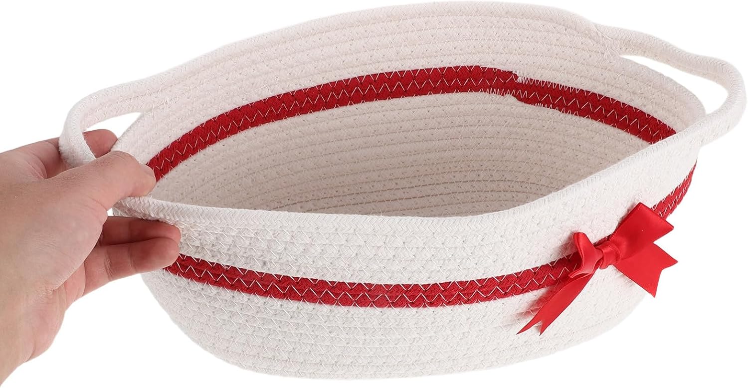 Ipetboom Cute Cotton Rope Woven Storage Basket with Handle, Xmas image 4