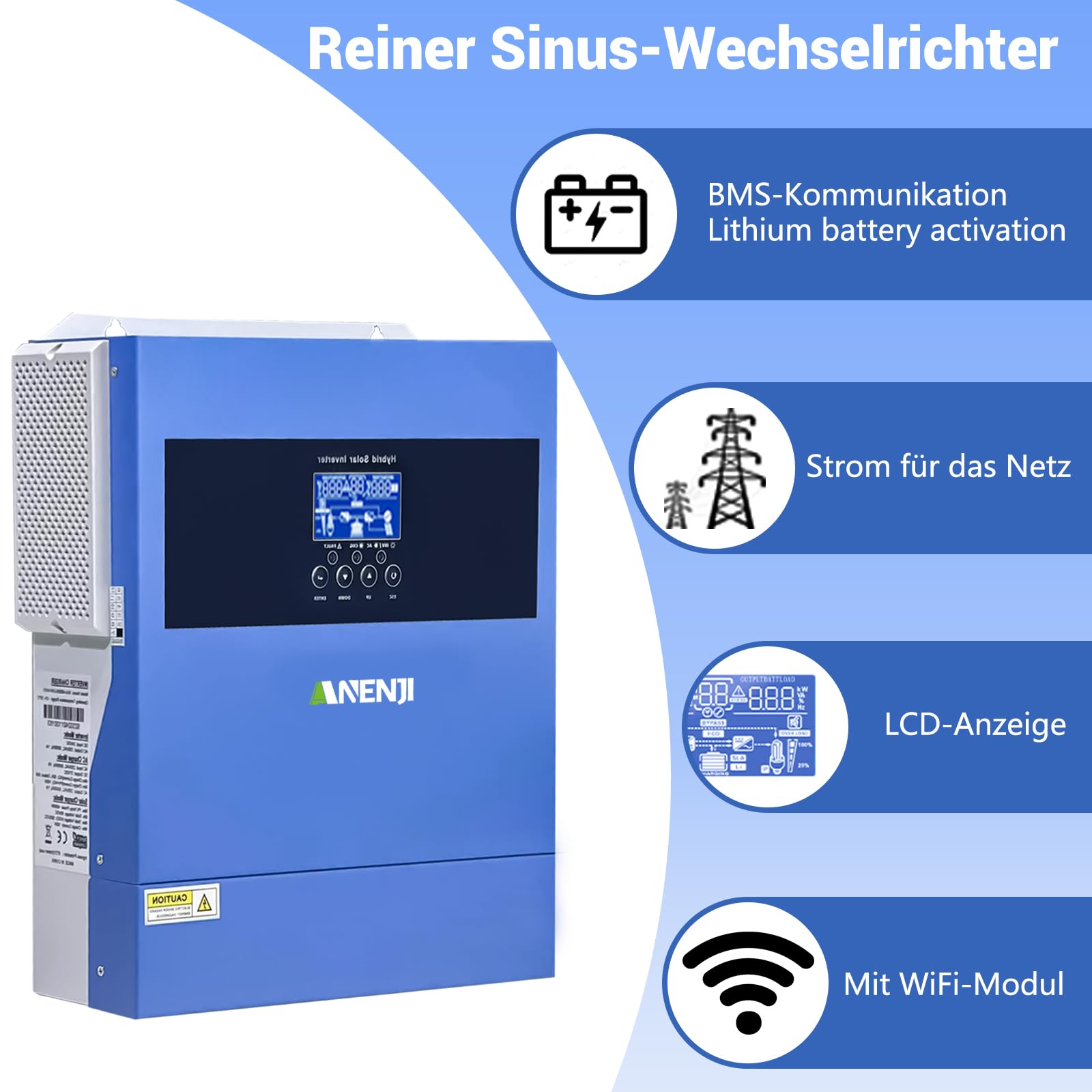Inverter solare ibrido da 4,2 KW, 24 VDC a 230 VAC, inverter sinusoidale puro con regolatore di carica solare MPPT, tensione di ingresso max PV 500 V, per batterie al litio da 24 V, con