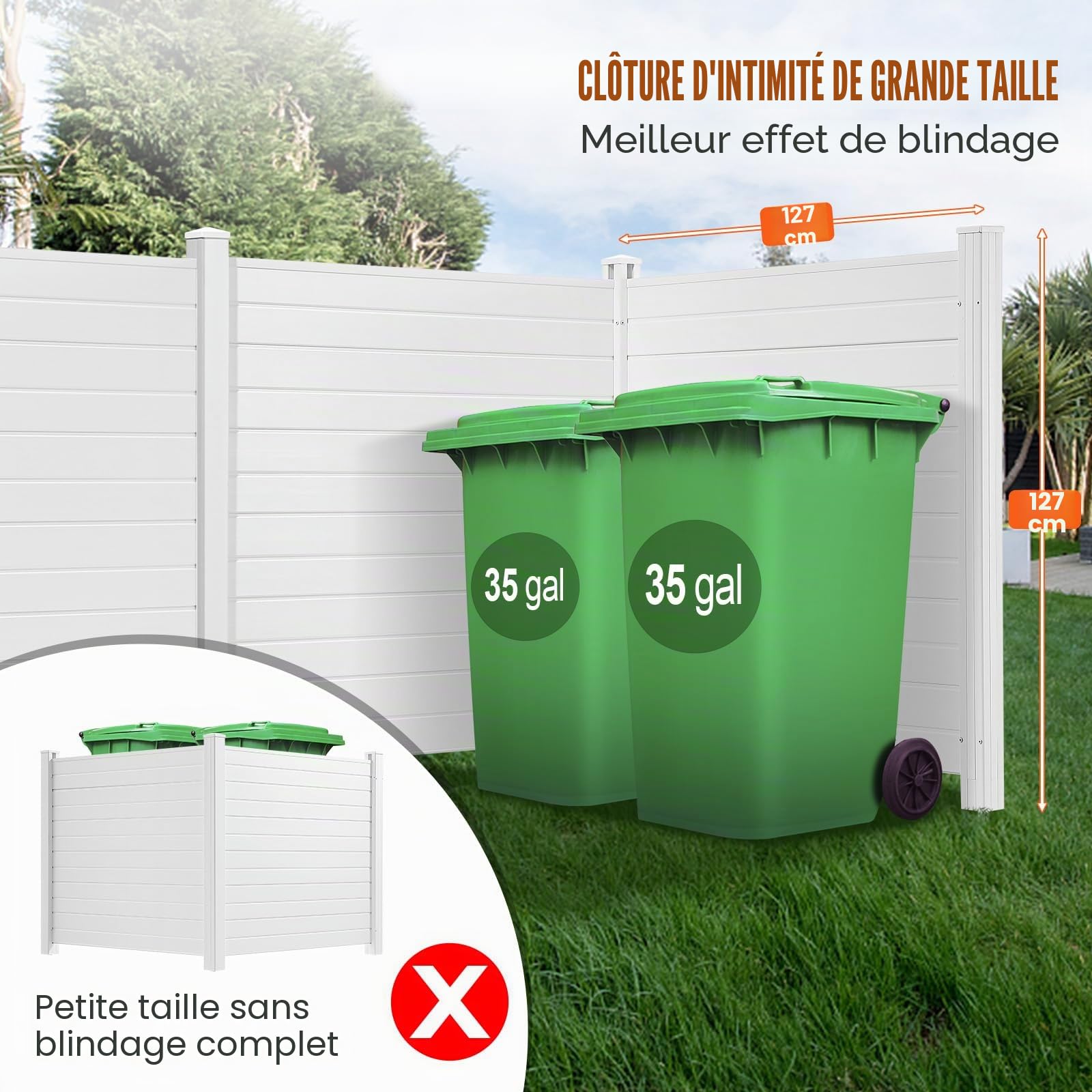 VEVOR Panneau Brise Vue Extérieur 127x127 cm Clôture de Jardin Horizontale Kit 3 Panneaux de Confidentialité avec Piquets Métalliques, Accessoires pour Sols Souples, Cacher les Climatiseurs, Poubelles