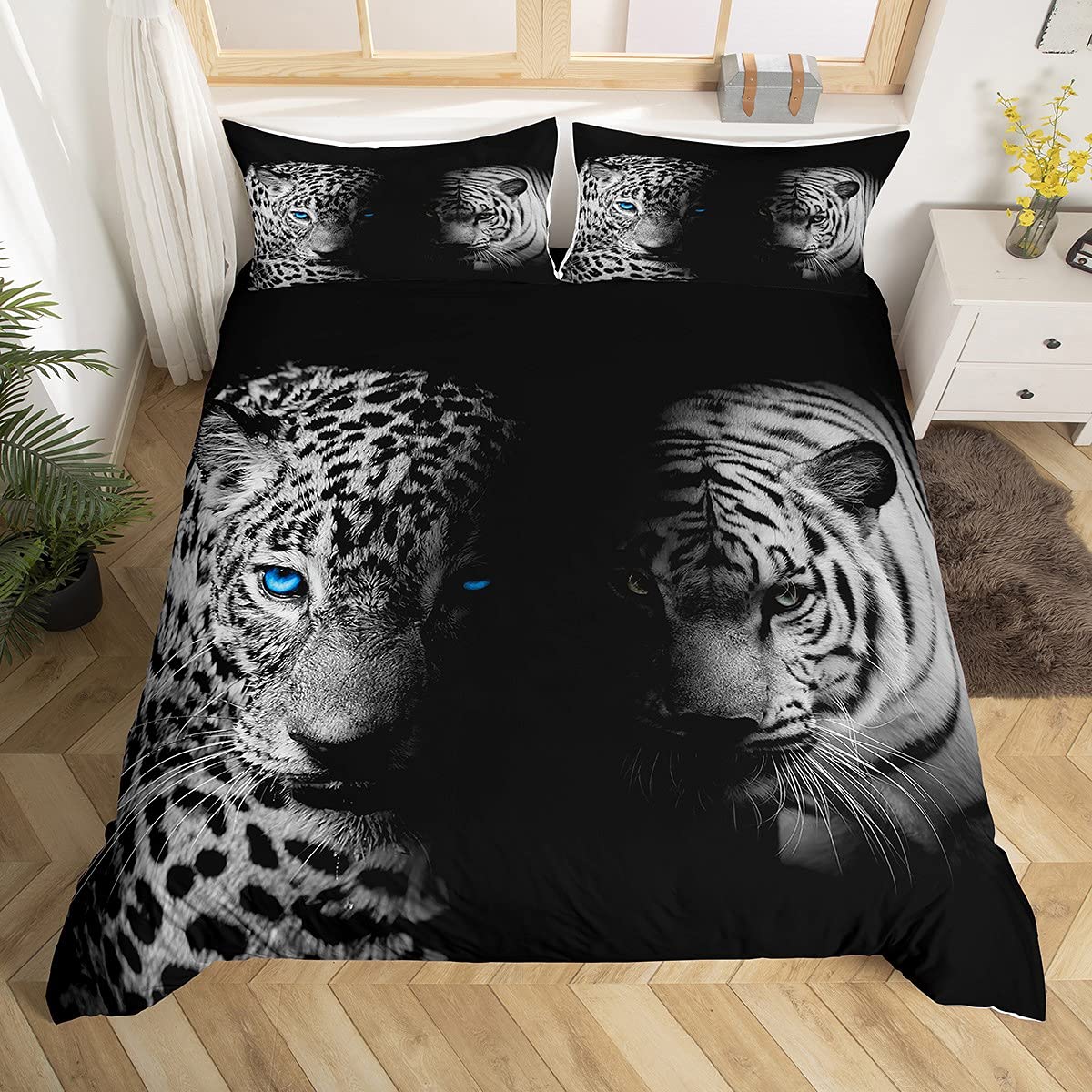 Parure de lit tigre et parure de lit léopard double en microfibre