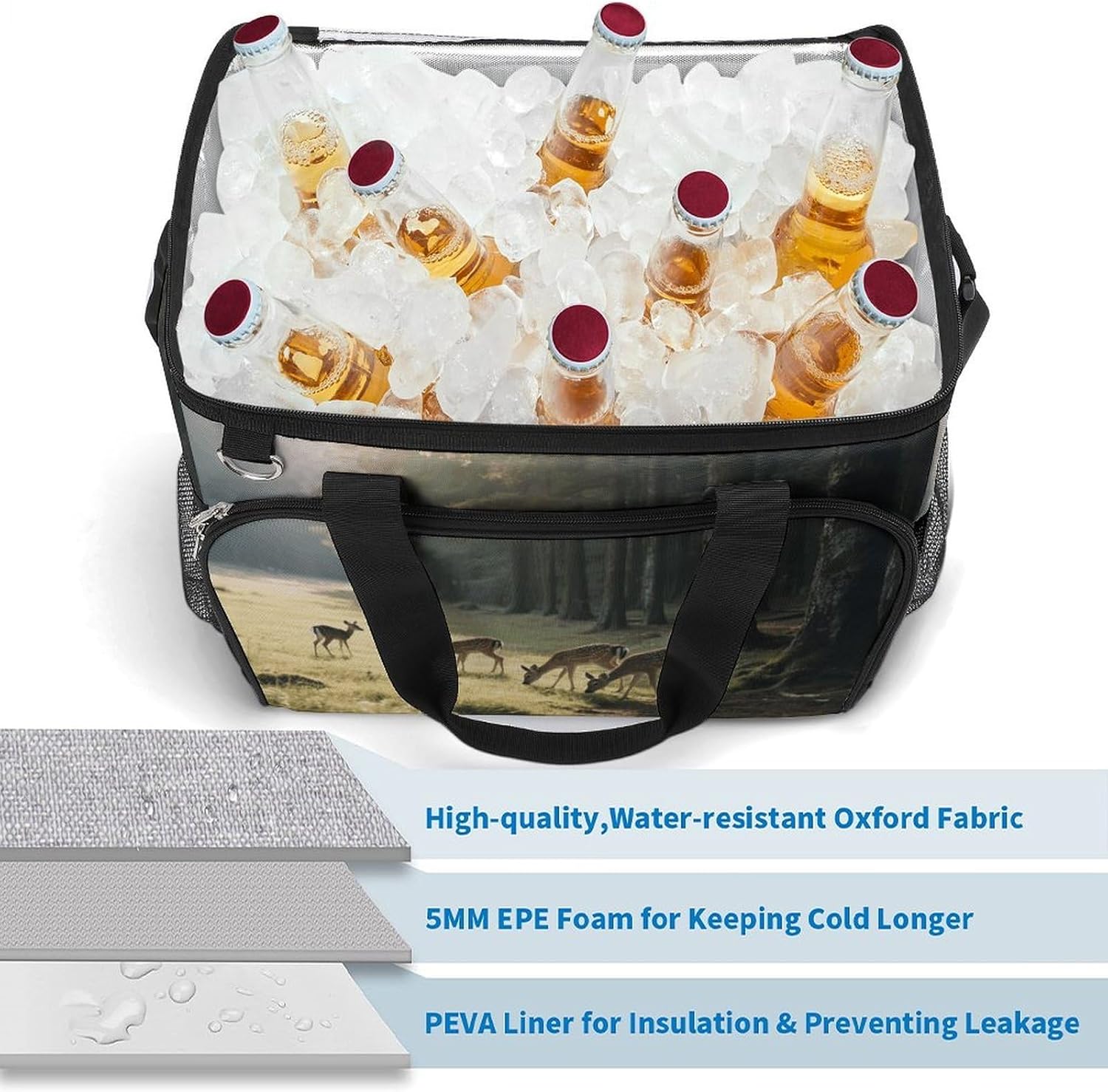 Insulated Picnic Backpack Tote Bag, Large Capacity 30L Deer Cooler Bag Leakproof Beach Bags Portable Lunch Box Waterproof Picnic Basket for Beach Camping BBQ