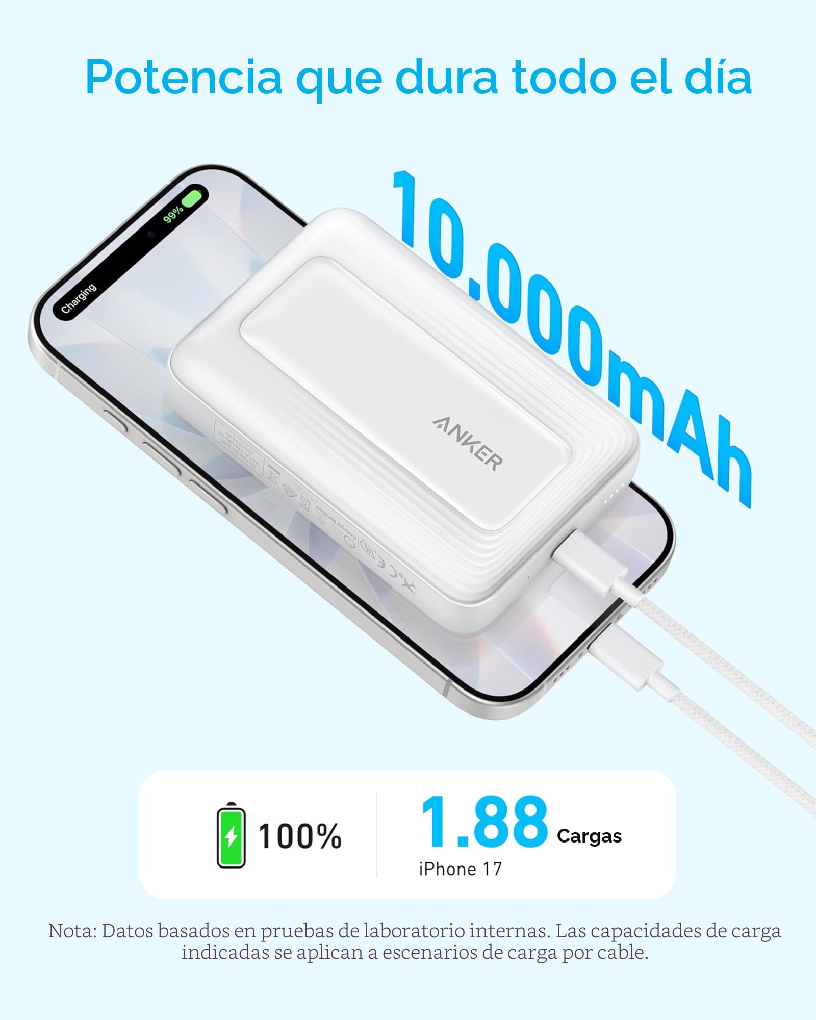 Anker Zolo Power Bank magsafe, Cargador portátil inalámbrico de 10 000 mAh con Carga rápida máxima de 30 W, batería Agradable al Tacto, para iPhone 17/16/15 Series, AirPods y más.