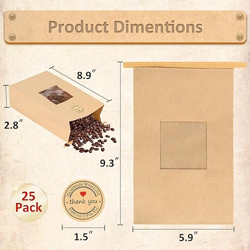 Miniatura 8 de 50 bolsas de papel kraft con ventana, 4.5 x 2.56 x 9.6 pulgadas, bolsas de bloqueo de estaño para almacenamiento de alimentos