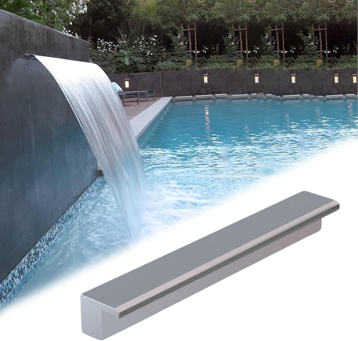 12"/30CM Custom Pool Waterfall, Embedded Stainless Steel Pond Fountain Set for Outdoor Decorations Water Feature, Water Flow Outlet Stainless Steel