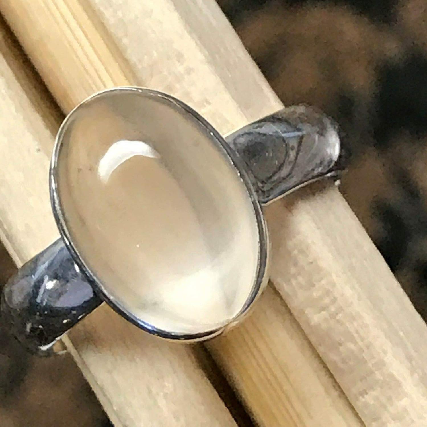 Natural Shimmering True Moonstone, White Orthoclase Moonstone 925 Sterling Silver Ring Size 8.25 - Image 3