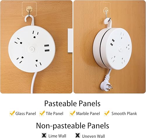 Miniatura 4 de Cable de extensión protector de sobretensiones  Barra de alimentación trenzada de enchufe plano con 4 tomas amplias y 2 puertos USB, estación de