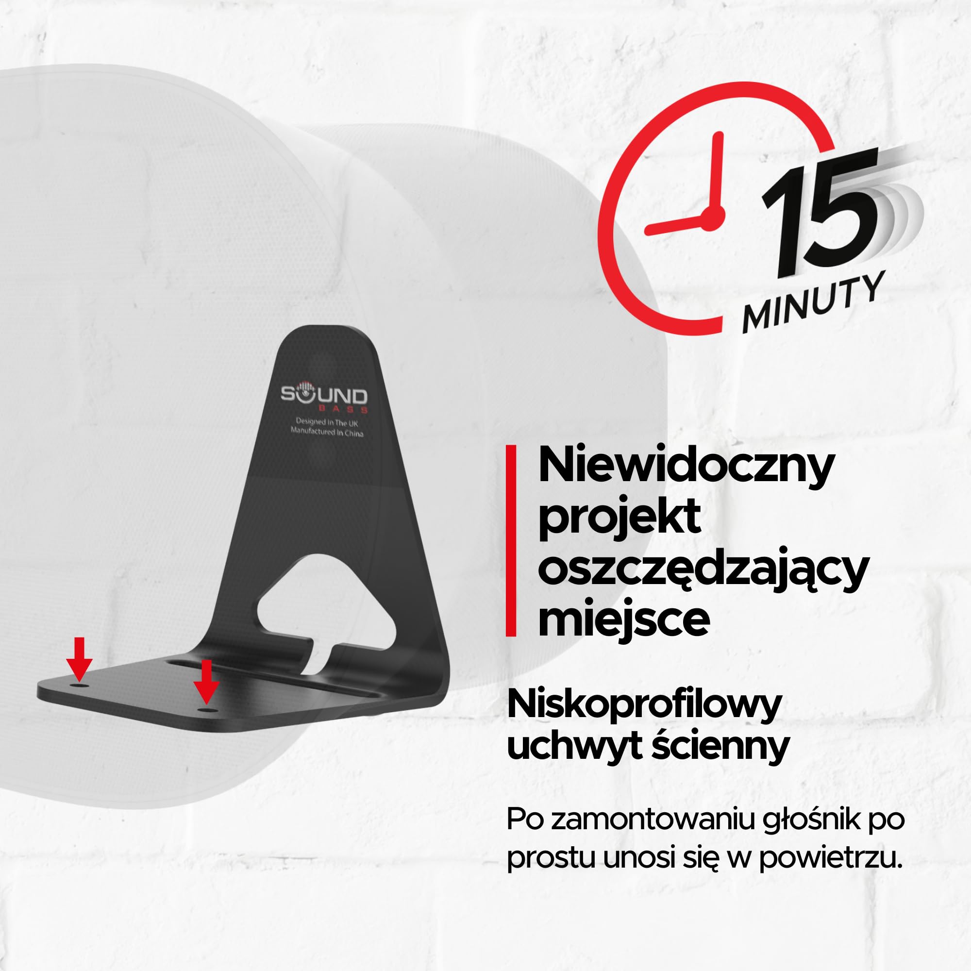 Sound Bass ERA300 Uchwyt Ścienny, Niski Profil, Czarny, Zestaw Podwójny, Kompatybilny z Głośnikiem Sonos ERA 300, Kompletny ze Wszystkimi Elementami Montażowymi