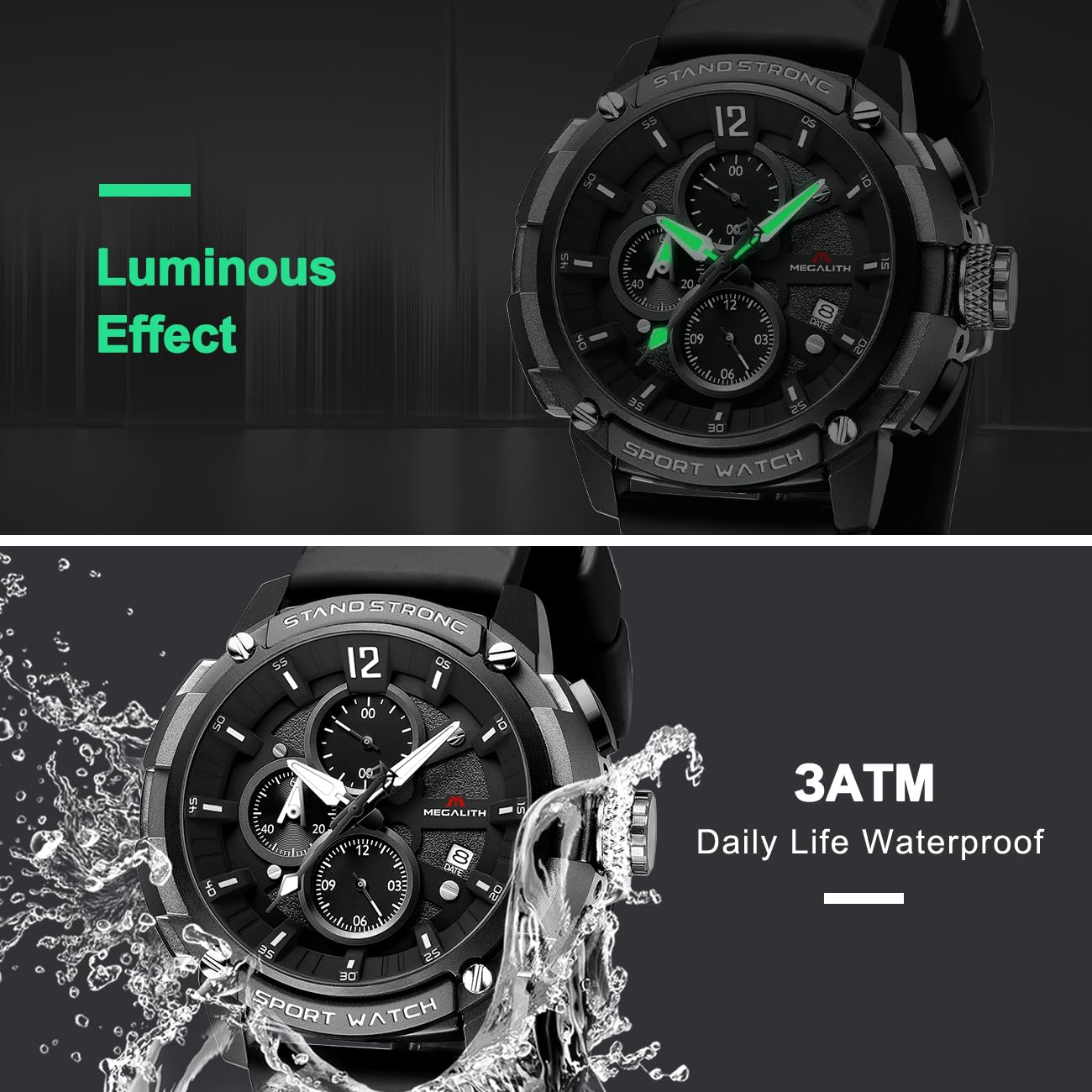 MEGALITH Heavy Duty Watches for Men: Military Sport Analog Chronograph with Luminous - Waterproof Design for Daily Casual Wear and Outdoor Sport Hiking Camping - Model 8231 — view 2