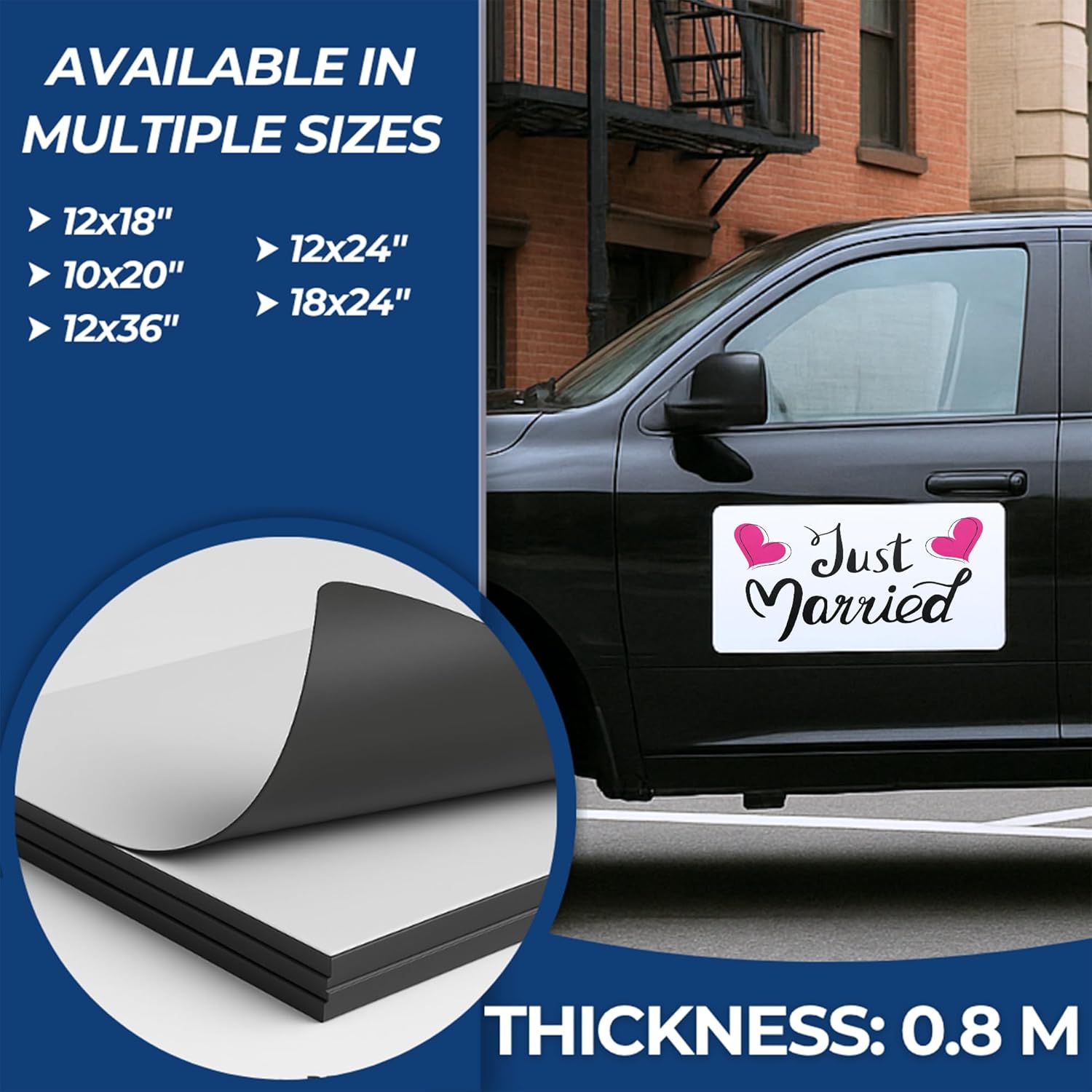 Just Married Car Magnet Sign by DC | Flexible Car Magnetic Sheets with Adhesive Backing | 18"x24" Bumper Magnet Sticker for Vehicles, Trucks & Business Advertising Signs | 2 PC | Made in USA