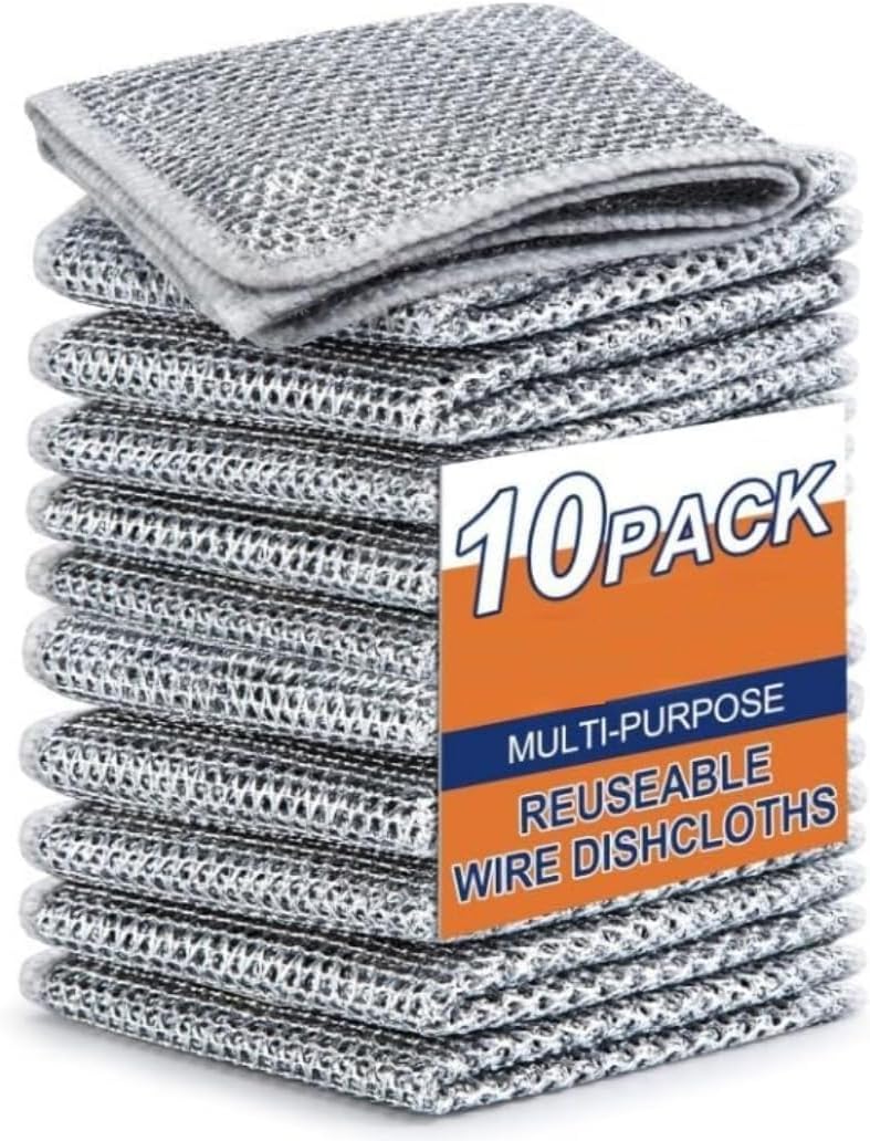ANTIL'S Multipurpose Wire Dishwashing Rags for Wet and Dry Stainless Steel Scrubber Non-Scratch Wire Dishcloth for Washing Dishes Sinks Counters Easy Rinsing Machine Washable Pack 10