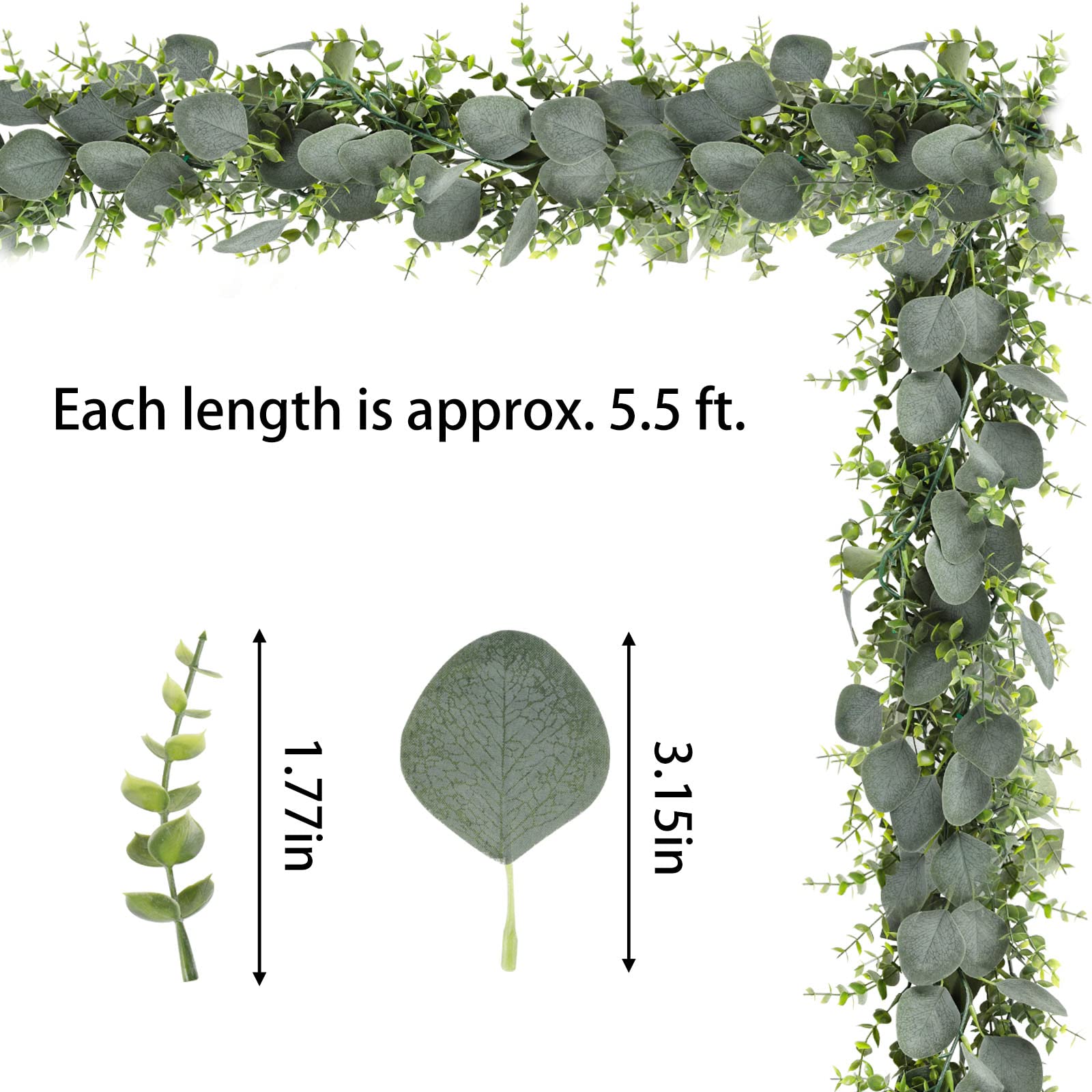 COCOBOO 6pcs 33ft Artificial Eucalyptus Garland Faux Silver Dollar Eucalyptus Leaves Vines, Faux Silk Greenery Garland Plants for Wedding Home Arch Wall Garden Decoration Table Runner