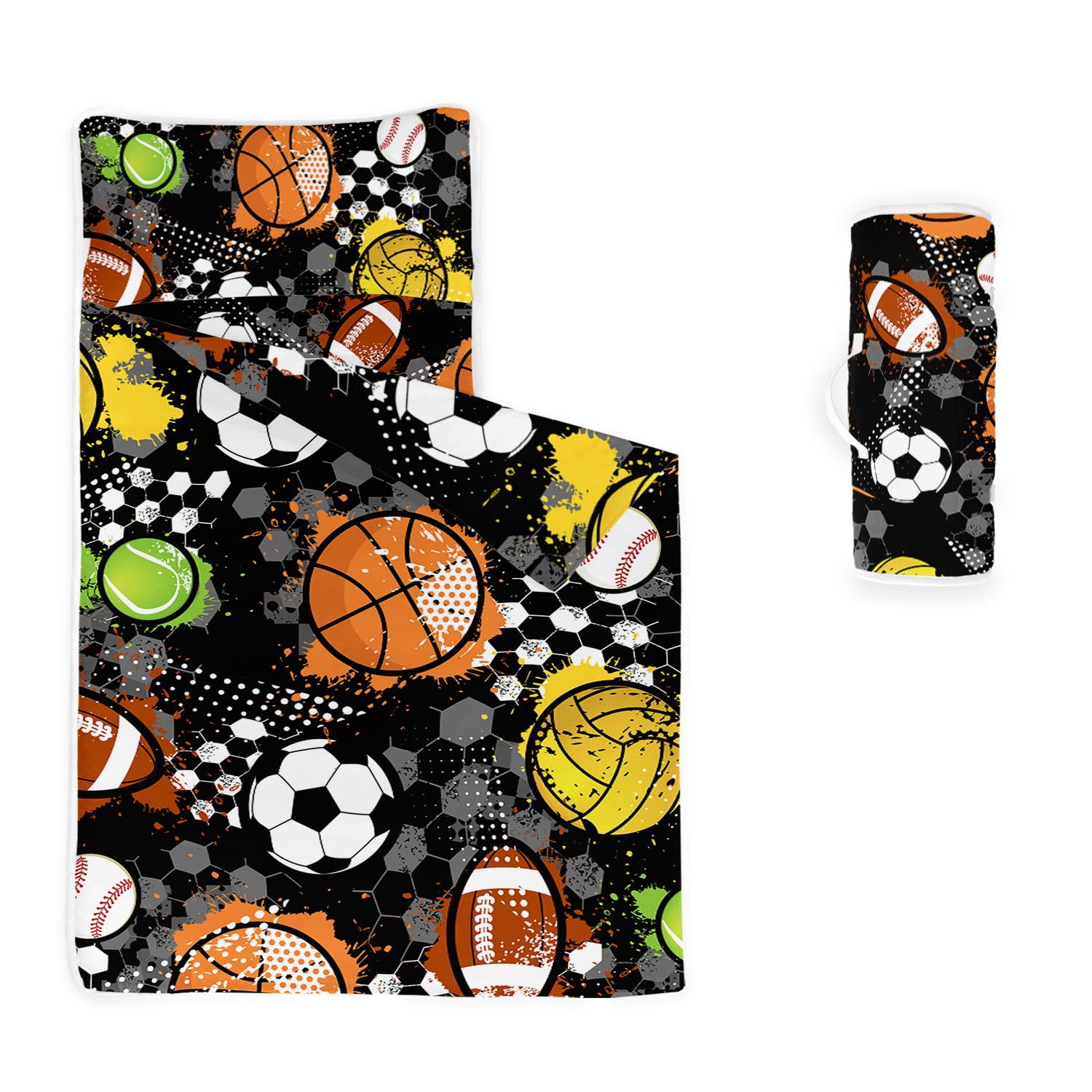 Smell Sunshine Nap Mat -Football Basketball Rugby Sleeping Bag with Removable Pillow- Nap Mat Set for Boys Girls(Volleyball Standard)