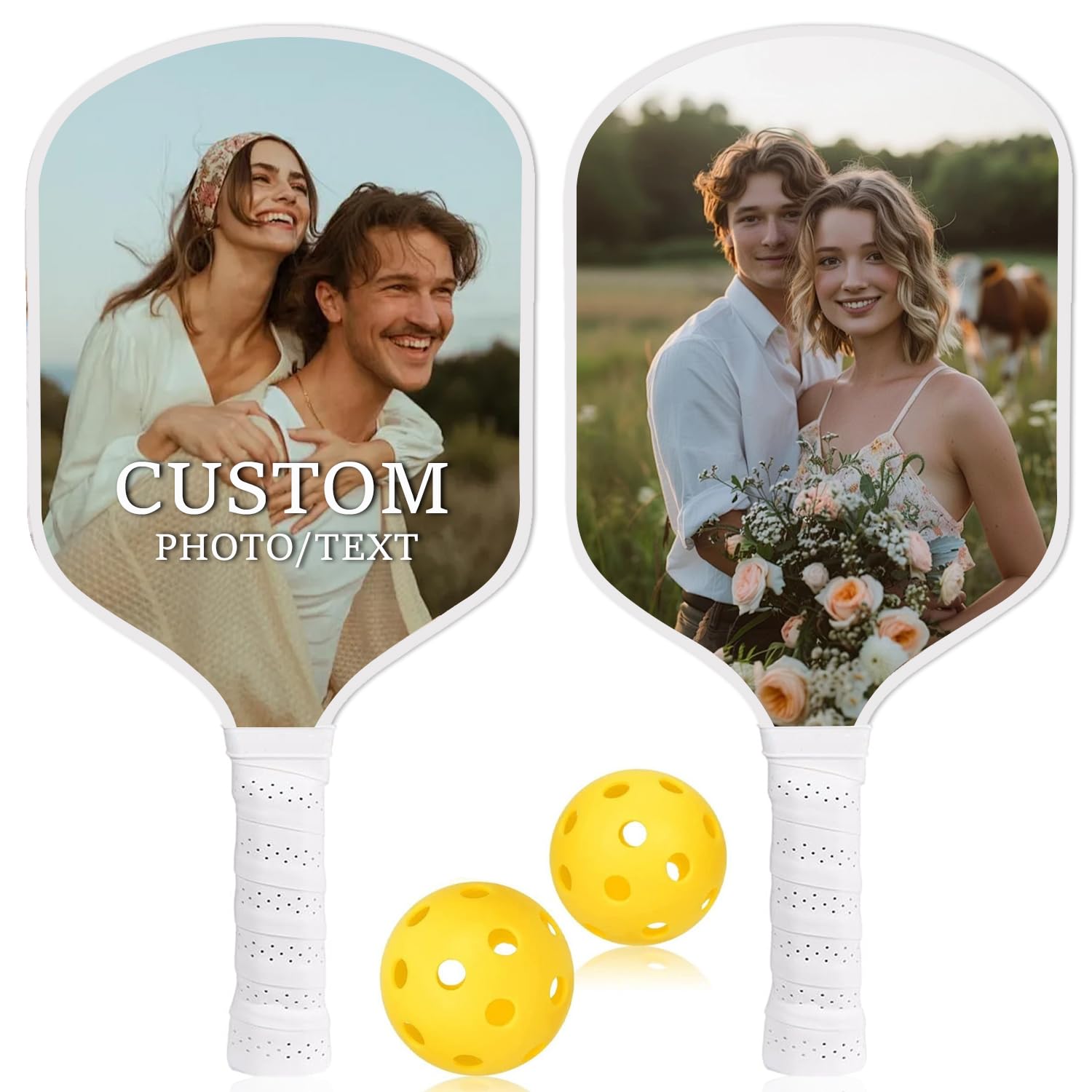 Custom Pickleball Paddles with Photo Text Logo,Fiber Personalized Pickleball Paddles with Comfort Grip，Customizable Grips，Personalized Gifts for