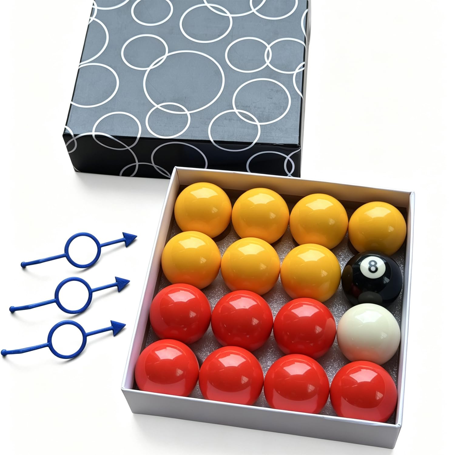 Sinkkuma Pool Ball Set,(1-1/2'',2'',2-1/4'') Reds & Yellow Billiard Balls Set,16 Balls Pool Table Ball. (1-1/2''(38mm))