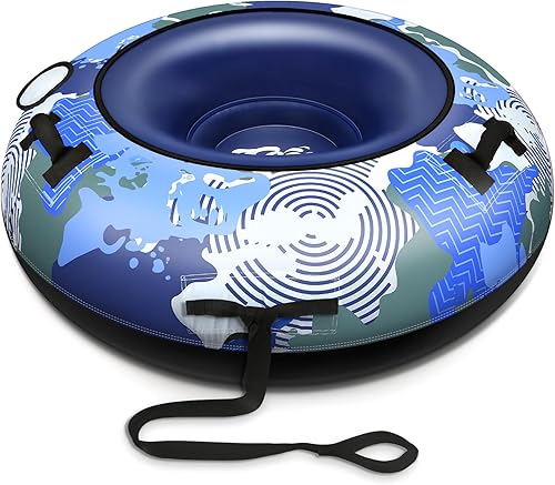 Tubo de nieve inflable resistente para niños pequeños y adultos, material grueso resistente al frío con correa de remolque y asas reforzadas,