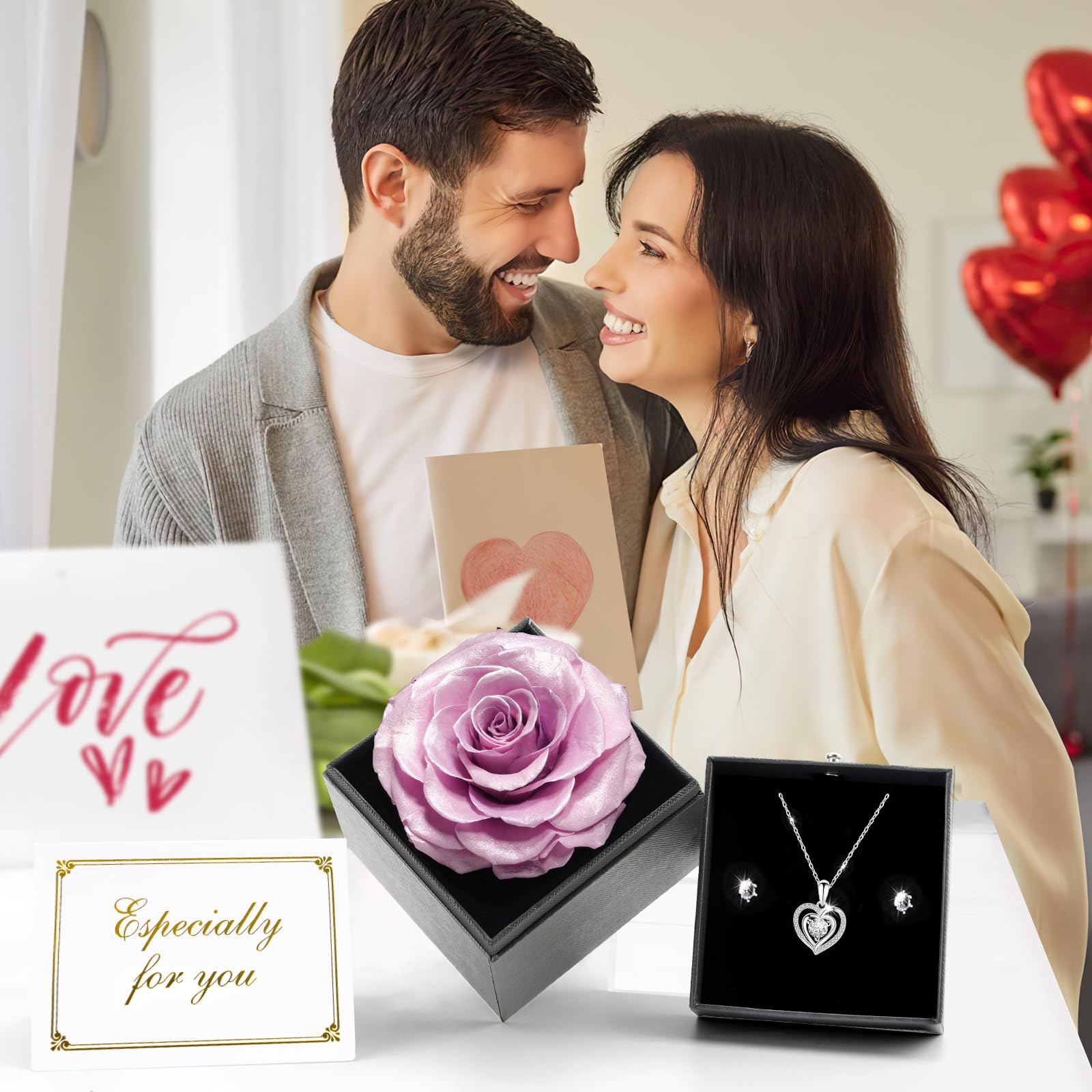 Miofula Rosa Eterna Regalos Originales para Mujer,Flores Preservadas Caja de Regalo con Collar y Aretes,Regalo Aniversario Pareja,Regalo Mujer Cumpleaños,Regalo Mama Novia Dia de la Madre San Valentin