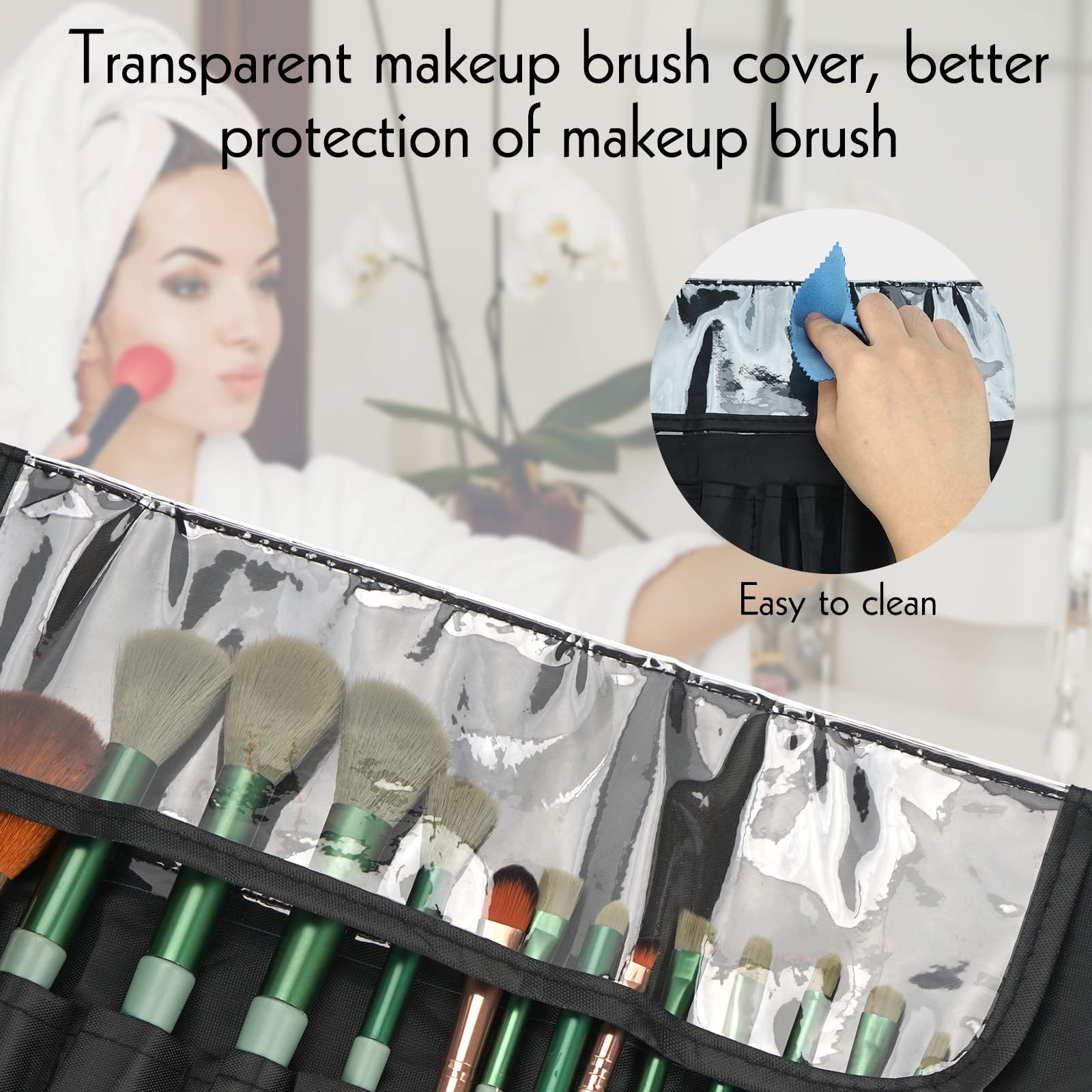 Portable Folding Makeup Brush Bag, Multifunctional Cosmetics Rolling Storage Case Makeup Brush Holder for Travel (Black) - Image 4